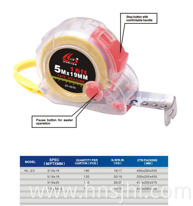 Transparent coating measuring tape with two brakes